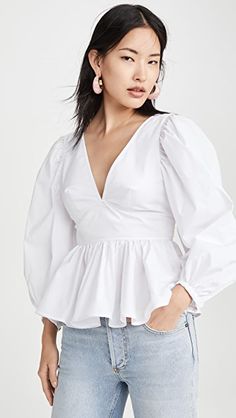 STAUD Luna Top | SHOPBOP Moda China, Tea Party Attire, French Riviera Style, Fashion Jackson, Fashion Tops Blouse, Long Puff Sleeves, China Fashion, Looks Vintage