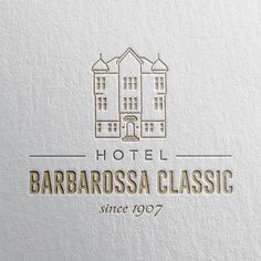 the hotel barbarbossa classic logo is shown on a white paper with gold foil