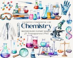 watercolor laboratory clipart bundle