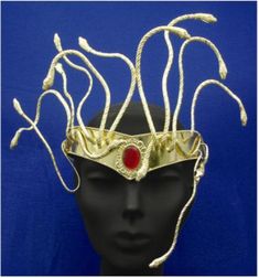 Medusa Crown Elegant High Crown Gold Crown, Gold Ceremonial Crown With Structured Shape, Ceremonial Gold Crown With Structured Shape, Gold High Crown Costume Hat, High Crown Gold Headpiece For Festival, Gold High Crown Headpiece For Festivals, Elegant Gold Costume Hats And Headpieces For Ceremonial, Gold Teardrop Crown For Festival, Gold Structured Crown Headpiece For Festival