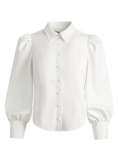 This gorgeous vegan leather puff sleeve blouse with a collar, long sleeves and button front closure will ensure you'll never have outfit regret. alice + olivia Nadine Vegan Leather Button Down Elegant Puff Sleeve Button-up Top, Chic Button-up Puff Sleeve Top For Fall, Fall Button-up Puff Sleeve Top, Chic Collared Blouse With Covered Buttons, Fall Puff Sleeve Button-up Top, Fall Button-up Puff Sleeve Top With Button Closure, Fall Long Sleeve Puff Sleeve Top With Buttons, Evening Blouse With Button Cuffs And Collar, Chic Button-up Puff Sleeve Top For Work