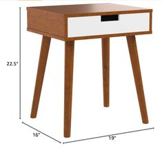 a wooden table with two drawers on each side and one drawer at the top, along with measurements