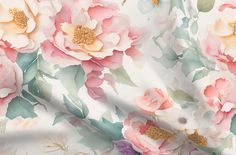 a floral print fabric with pink and white flowers