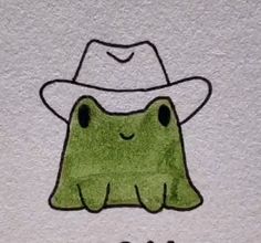 a drawing of a frog with a hat on it's head, wearing a cowboy hat