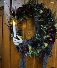 Floral Halloween Wreath, Voodoo Halloween Wreath, Halloween Wreaths 2023, Crescent Moon Wreath Diy Halloween, Black And Purple Halloween Wreath, Creepy Halloween Wreaths Diy, Wreath Halloween Diy, Halloween Diy Wreaths For Front Door, Halloween Fall Wreath