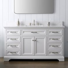 This classic vanity features traditional lines that bring a sophisticated presence to your bathroom. Pairing a white engineered Carrara white top with a rectangular undermount ceramic sink, Thompson delivers a beautifully functional solution with just the right touch of elegance. Available in widths from 36” to 72” and an array of color finishes, Thompson is a great choice for many applications. Sudio Design Base Finish: White Sudio Design Thompson 60" Single Bathroom Vanity Set - Vanities in Wh Classic Vanity, Drawer Space, Engineered Stone, Bathroom Vanity Set, Undermount Sink, Ceramic Sink, Single Bathroom, Plumbing Fixtures, Single Bathroom Vanity