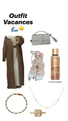 the contents of a woman's outfit including shoes, bracelets and handbag