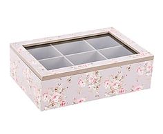 a flowered box with six compartments on the inside