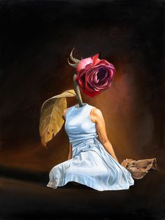 a painting of a woman with a rose on her head