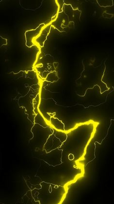 an image of lightning in the night sky with bright yellow streaks on black and white background