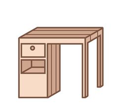 an illustration of a desk with drawers on the bottom and one drawer at the top