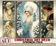 the christmas art deco ephemera pack is available for purchase at crafty story