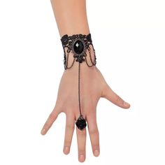 Brand New And Never Worn! The Ring Is A Spider And Not As Pictured In The Stock Photo. One Size. Black Alloy Chain Jewelry, Formal Black Metal Chain Bracelet, Gothic Metal Jewelry For Party, Gothic Adjustable Bracelet, Adjustable Gothic Bracelet, Black Metal Jewelry With Adjustable Chain, Black Alloy Bracelets For Gift, Adjustable Black Alloy Bracelets, Gothic Metal Bracelets For Party