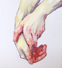 two hands are holding each other in pastel