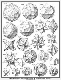 an image of different shapes and sizes of paper origami stars, circles, pentagons