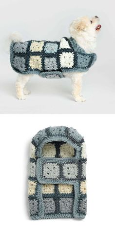 a dog wearing a crocheted dog sweater Crochet Pet Sweaters Dog Coats, Crochet Dog Jacket Free Pattern, Crochet Dog Outfit, Crochet Dog Vest, Crochet Dog Accessories, Dog Crochet Sweater, Crochet For Dogs, Crochet Dog Sweaters, Dog Sweater Crochet