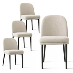 four chairs with black legs and beige upholstered backrests are shown in three different positions