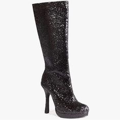 You'll Look Like A Sexy Babe And Bring On The Barbie Core With These Sparkling Black Boots! The Women's Black Glitter Knee High Boot Captures A Lot Of Attention With A Seductive Black Glitter All Over. The Knee High Boots Also Feature High Heels For A Stylish And Sexy Design. All Man-Made Materials Boots Are Covered In Black Glitter Side Zipper On Inside Of Each Boot Note: These Run A Half-Size Small, Please Consider Buying A Bigger Size Than Usual If You Want To Be The Glitziest Gal In The Part Beach Dresses Casual, Beer Girl Costume, Knee High Stockings, Ellie Shoes, Turquoise Glitter, Carnival Costume, Glitter Boots, Club Shoes, Vegan Boots