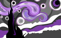 an abstract painting with purple and black colors