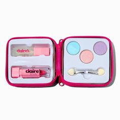 Create a colorful and funky look with this candy-inspired makeup set! It comes fully stocked with a variety of eyeshadows, and two lippies to choose from!Claire's Club is our unique collection specifically designed for our younger customers. Carefully constructed to be safe for toddlers & young children, these accessories are recommended for ages 3-6. Makeup Tin by Claire's Club. Included: 3 eyeshadows, 1 lipstick, 1 lip gloss, 1 applicatorClosure: Zipper3W x 3H in.7.62W x 7.62H cm.Material: Cream, powder - Claire's Club Sweets Mini Makeup Tin Claires Makeup, Mini Makeup Kit, Kid Makeup, Claire's Makeup, Makeup Kit For Kids, Makeup Kits, Vacation Bag, Kids Makeup, Mini Makeup