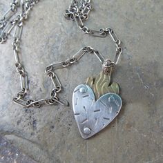 Heart Flame, Rivet Jewelry, Mixed Metal Necklace, Retro Necklace, Fire Jewelry, Silversmith Jewellery, Hearts On Fire, Gold Moon Necklace, Sunflower Necklace