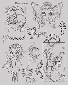 some drawings from the cartoon series eternal angel, which is being drawn in pencil and ink