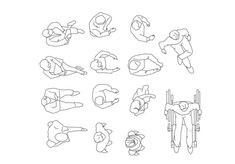 an outline drawing of people doing different things in the same direction, including hands and feet