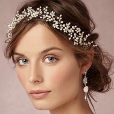 This Listing Is For A Swarovsky Crystal And Freshwater Pearl Encrusted Halo/ Hairpiece From Anthropologies Wedding Store, Bhldn. It Has Never Been Worn But The Silver Ribbon Was Cut And Could Easily Be Replaced. It Was Bought At A Sample Sale At Bhldn. It Retails For $420. Wax Flower Crown, Natural Wedding Makeup Looks, Silver Wedding Headpiece, Amazing Wedding Makeup, Bridal Hair Bands, Crystal Headpiece Wedding, Wedding Hairstyles And Makeup, Wedding Makeup Tips, Bridal Makeup Natural