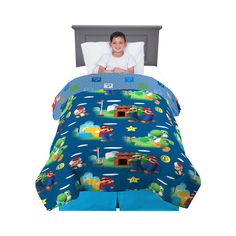 PRICES MAY VARY. 100% Microfiber SUPER MARIO DESIGN: This cozy and colorful "Plumber Mario" patterned comforter adds next-level style to the bedroom of any Super Mario fan. Young gamers will love how the bold Mario, Luigi, and Yoshi imagery brings the iconic Nintendo videogame characters into their world. TWO DESIGNS IN ONE: Mario, Luigi, Yoshi and Toad bring Nintendo’s game-winning style to one side of this bold blue reversible Super Mario comforter. When it’s time to level up to a new look, si Super Mario Design, Patterned Comforter, Mario Design, Videogame Characters, All The Princesses, Kids Comforters, Pink Comforter, Mario Luigi, Bed In A Bag