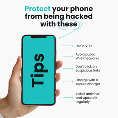 a hand holding a phone with the text protect your phone from being hacked with these