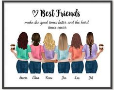 four girls with their arms around each other and the words best friends make the good times better