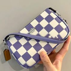 Nwt Coach Nolita 19 With Checkerboard Print Silver/Light Violet/Chalk Printed Coated Canvas And Recycled Leather Two Credit Card Slots Inside Multifunction Pocket Zip-Top Closure, Fabric Lining Handle With 6 1/4" Drop 7 1/2" (L) X 4 1/2" (H) X 2" (W) Style No. Cr394 Coach Nolita 19, Chalk Prints, Coach Nolita, Nolita 19, Light Violet, Silver Lights, Recycled Leather, Zip Top, Coach Bags