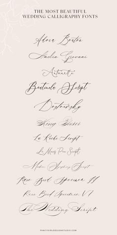 an elegant wedding program with calligraphy