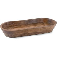 an oval wooden tray on a white background