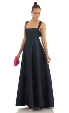 Fit and Flare Maxi Dress in Navy Navy Fancy Dress, Dark Blue Dress Prom, Blue Ball Dresses, Dark Blue Prom Dress, Prom Dresses Flowy, Dark Blue Bridesmaid Dresses, Fancy Maxi Dress, Recital Dress, Navy Blue Prom Dress