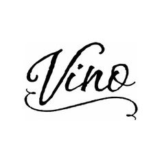 the word vino is written in cursive writing with black ink on a white background