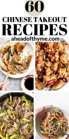 the top ten chinese takeout recipes with text overlay that reads, 60 chinese takeout recipes