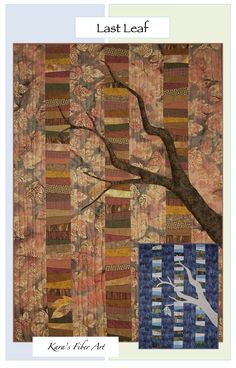 an image of a tree with leaves and branches on it, in the middle of a quilt