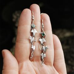 Silver color earrings Ivy Elven earrings Botanical jewelry Plant earrings Leaf design Plant Earrings, Witch Earrings, Earrings Leaf, Color Earrings, Alloy Earrings, Botanical Jewelry, Long Dangle Earrings, Rhinestone Studs, Jewelry Inspo