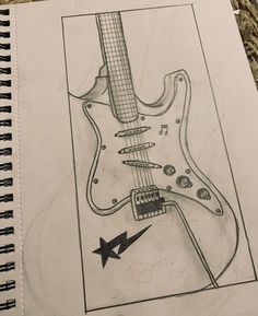 a drawing of a guitar with an arrow pointing to it