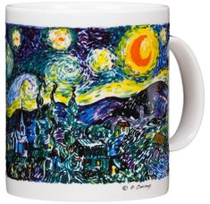 a coffee mug with an image of the starry night