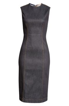 Find ACNE STUDIOS Denka Stretch Denim Sheath Dress on Editorialist. The Stockholm-based label offers a polished alternative for denim days with this sleeveless sheath dress detailed with contrast topstitching. Back zip closure Jewel neck Sleeveless 97% cotton, 3% elastane Dry clean Made in Italy Designer Clothing Contrast Topstitching, Designer Clothing Brands, Denim Midi Dress, Denim Day, Sleeveless Sheath Dress, Mid Dresses, Jewel Neck, Blue Midi Dress, Stretch Dress