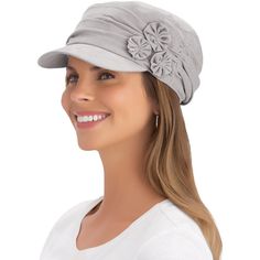 Stylish And Comfortable, This Lovely Embellished Hat Features Shirring Details, Three Beautiful Flowers On The Side And Elastic At The Back For A Perfect Fit. Fully Lined. Spot Clean. Polyester; Imported. One Size Fits Most. Choose: Blue, Sand Or Raspberry. Cabbie Hat, Hat Patterns To Sew, Women Hats, Collections Etc, Womens Baseball Cap, Scarf Hat, Black Bow, Hat Shop, Sewing Clothes