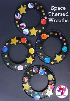 three space themed wreaths with stars and planets