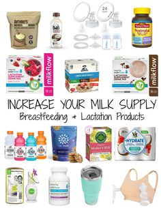 various products that include milk, baby formulas and breast milk are shown with the words increase your milk supply