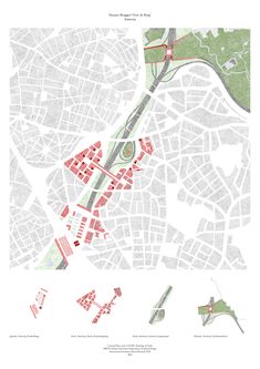 an image of a map with red and green areas on it, including the streets