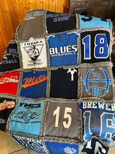 a bag made out of t - shirts is sitting on the floor