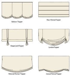 the different types of curtains and valances in various shapes, sizes and colors