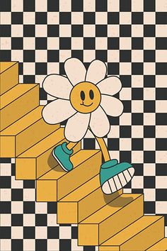 a drawing of a flower on top of some stairs