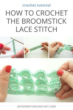 Have you ever wanted to learn how to crochet lace? Broomstick Lace Stitch is a beautiful and textured crochet stitch pattern that can be used for many types of projects. Whether it's crochet wrist warmers, a crochet hat, crochet headband, or other yarn item, the broomstick lace crochet adds eye-appeal. This crochet stitch tutorial will walk you through step by step, with pictures, video & written descriptions. Try the crochet stitch today & find a crochet project to use it in later. Lace Stitch Crochet, Broomstick Lace Crochet, Crochet Stitch Pattern, Crochet Wrist Warmers, Broomstick Lace, Textured Crochet